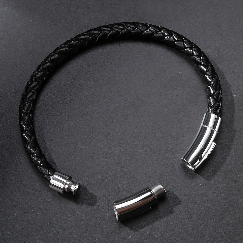 B-111 Stainless Steel Leather Bracelet