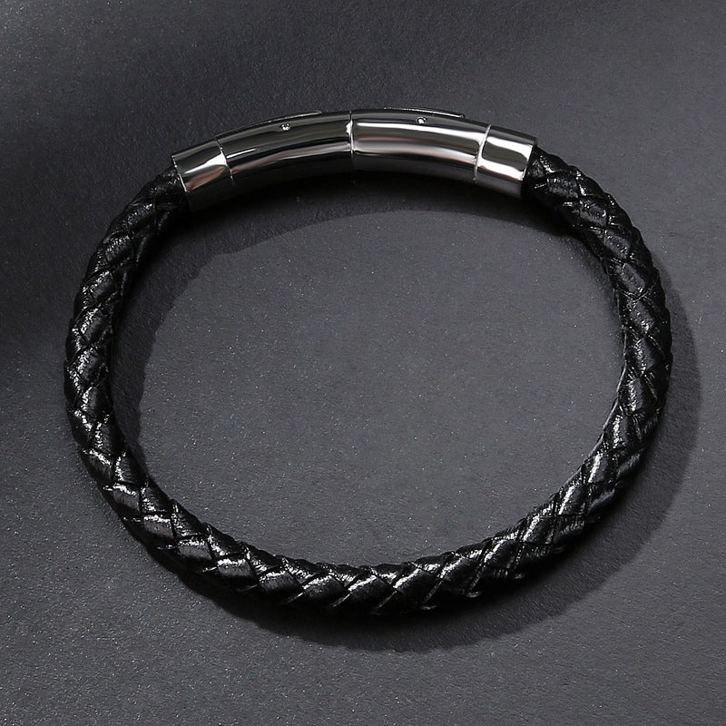 B-111 Stainless Steel Leather Bracelet